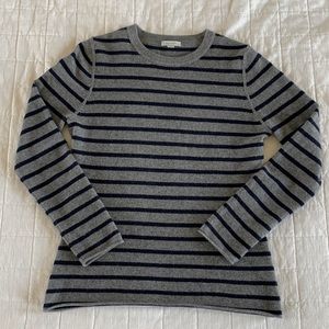 Garnet Hill Striped Cashmere Crewneck Sweater navy/Gray Women’s Medium M